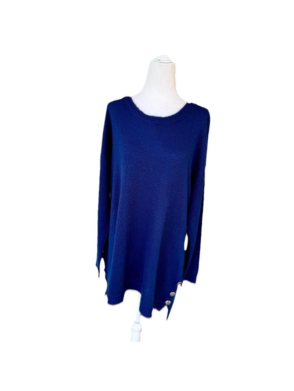 NWT JustFab Women 1X Navy Blue Long Knit Sweater Buttons Casual Long Sleeve